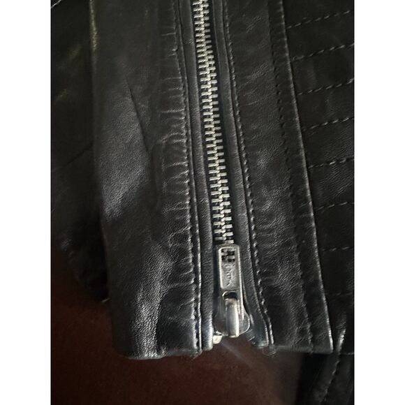 BB Dakota Moto Real Leather Jacket Black Asymmetrical Silver Zipper Modern Edgy - Picture 3 of 15